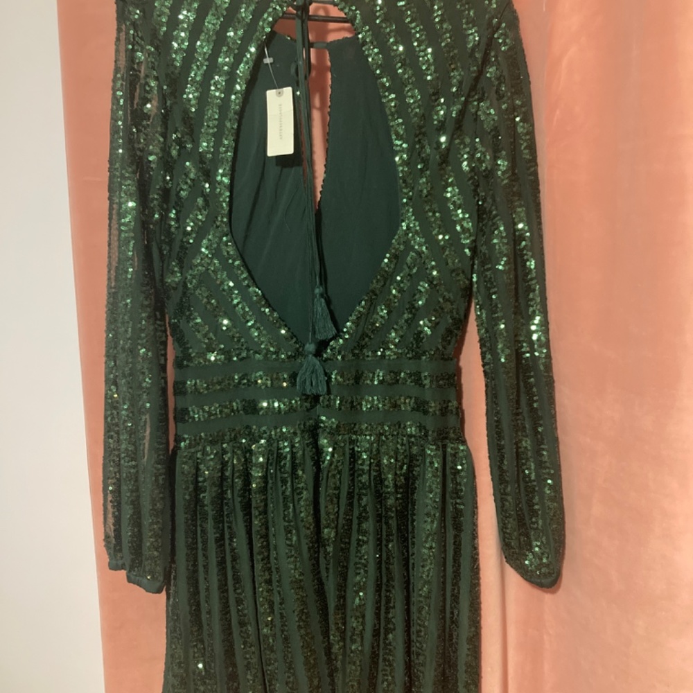 NEW Anthropologie Size 10 Green Sequined Open-Back Mini Dress Sequin PARTY - Picture 2 of 6